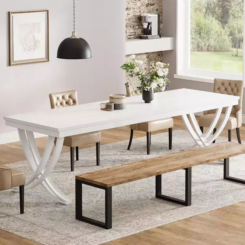 78-inch Rectangular Dining Table for 6-8, Large Wood Farmhouse Dinner Table with Heavy Duty Metal Legs