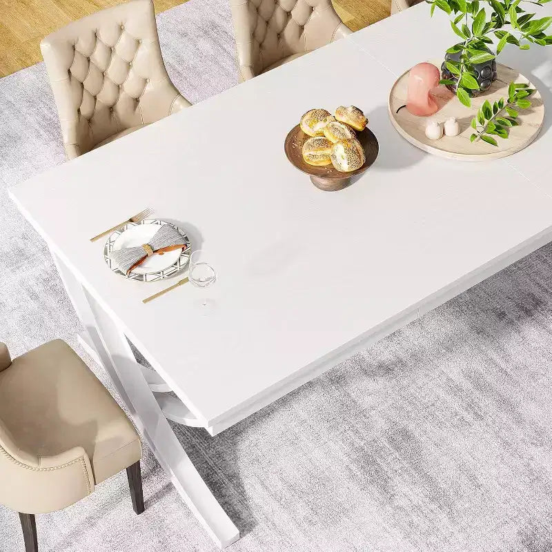 78-inch Rectangular Dining Table for 6-8, Large Wood Farmhouse Dinner Table with Heavy Duty Metal Legs
