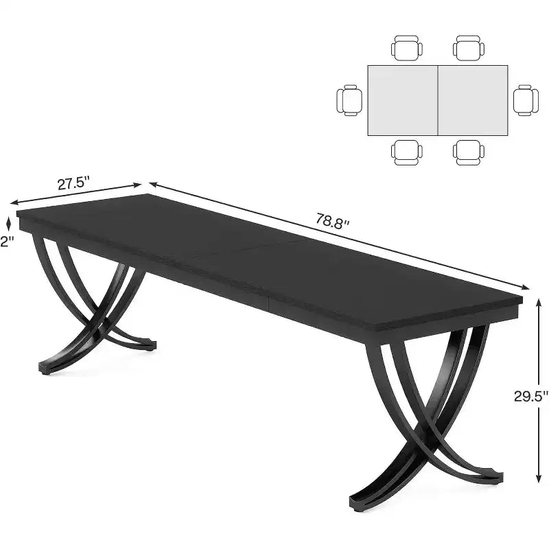 78-inch Rectangular Dining Table for 6-8, Large Wood Farmhouse Dinner Table with Heavy Duty Metal Legs