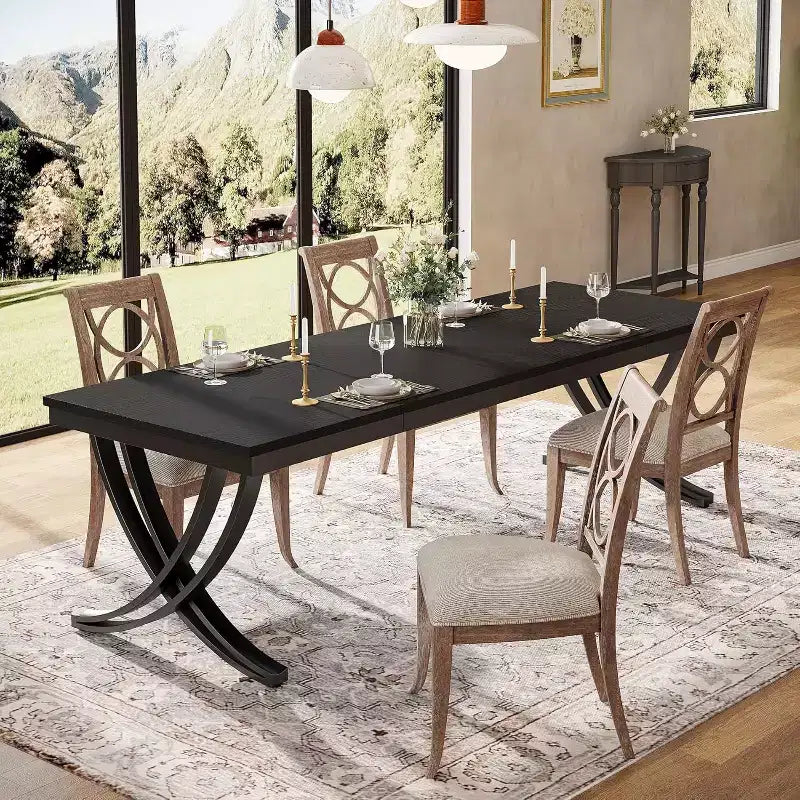 78-inch Rectangular Dining Table for 6-8, Large Wood Farmhouse Dinner Table with Heavy Duty Metal Legs