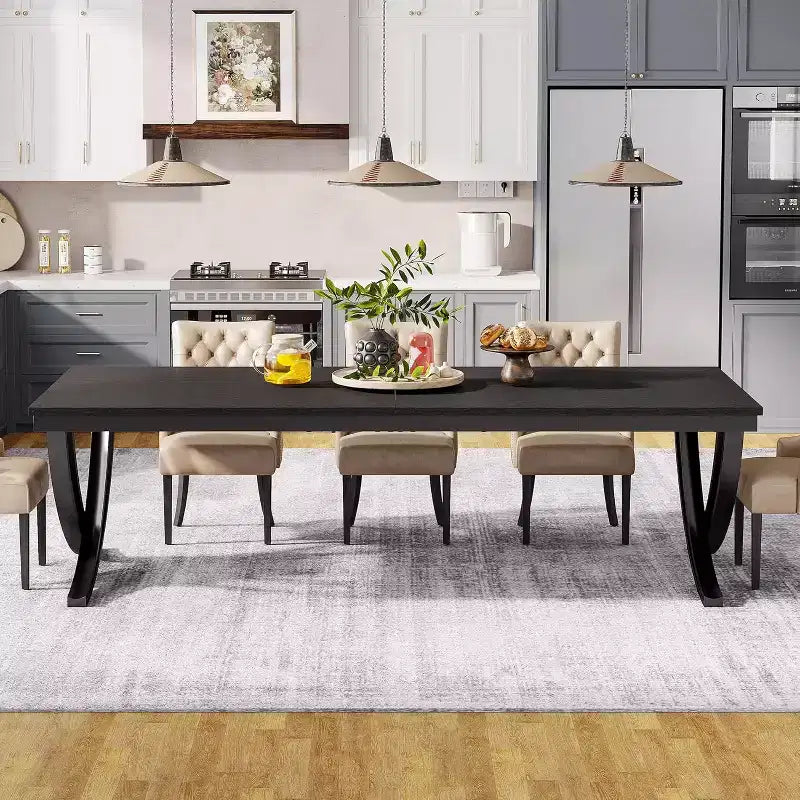 78-inch Rectangular Dining Table for 6-8, Large Wood Farmhouse Dinner Table with Heavy Duty Metal Legs