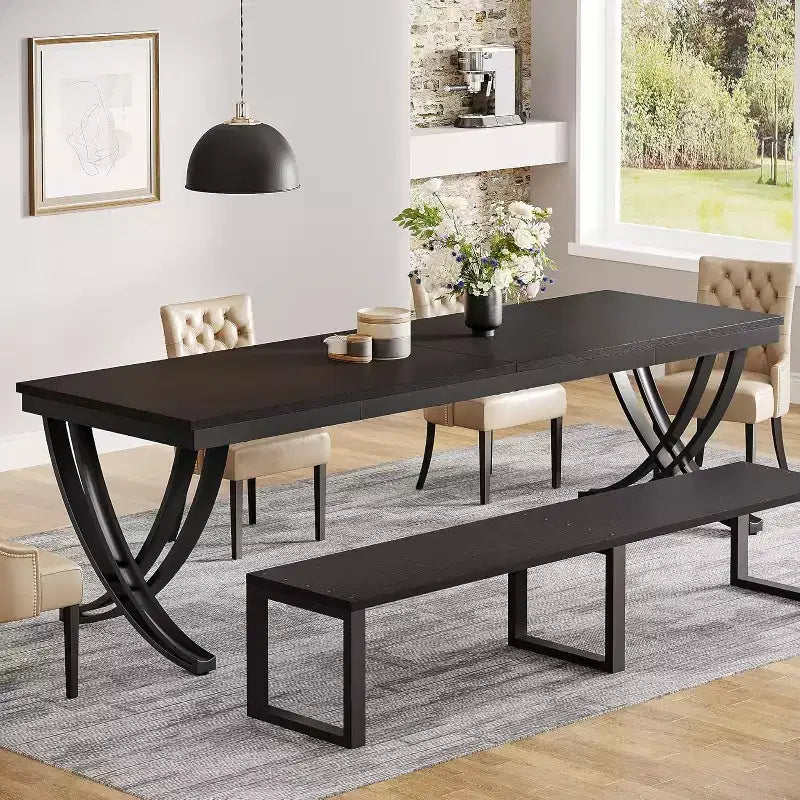 78-inch Rectangular Dining Table for 6-8, Large Wood Farmhouse Dinner Table with Heavy Duty Metal Legs