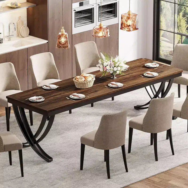 78-inch Rectangular Dining Table for 6-8, Large Wood Farmhouse Dinner Table with Heavy Duty Metal Legs