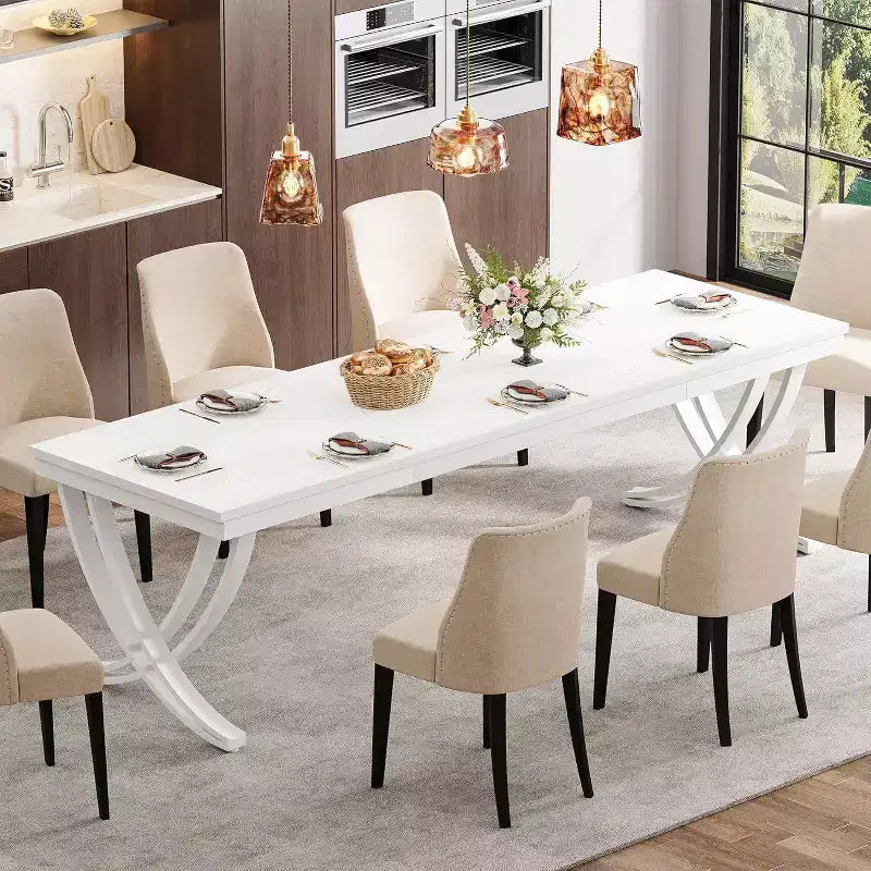 78-inch Rectangular Dining Table for 6-8, Large Wood Farmhouse Dinner Table with Heavy Duty Metal Legs