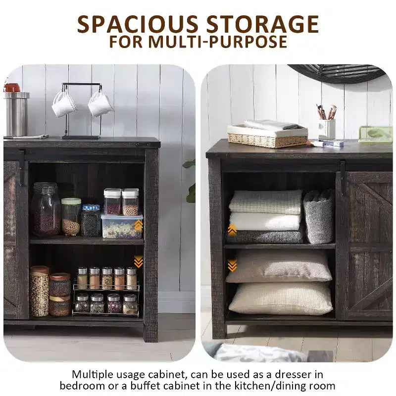 Toletta farmhouse da 60 con porta scorrevole stile fienile e 4 cassetti, mobile con cassetti per soggiorno, camera da letto e angolo caffè