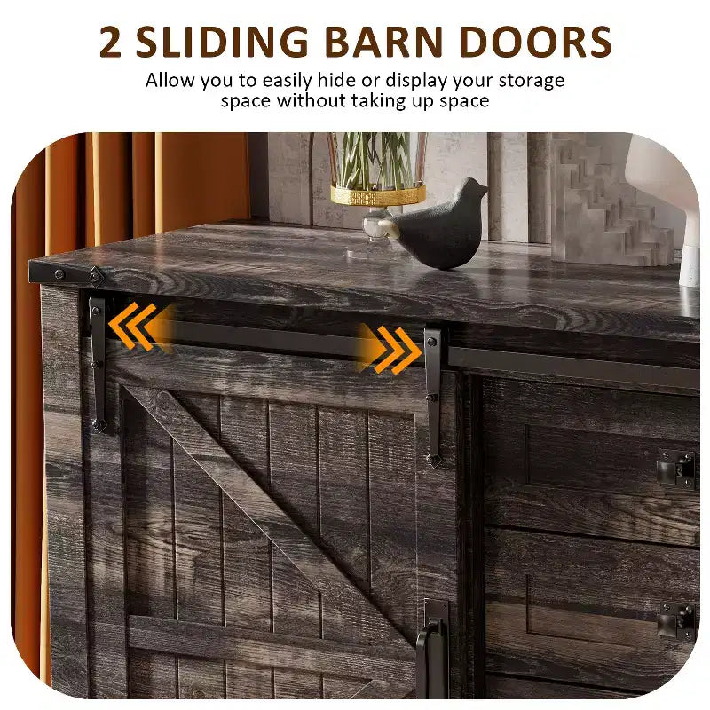 Toletta farmhouse da 60 con porta scorrevole stile fienile e 4 cassetti, mobile con cassetti per soggiorno, camera da letto e angolo caffè