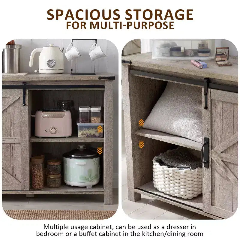 Toletta farmhouse da 60 con porta scorrevole stile fienile e 4 cassetti, mobile con cassetti per soggiorno, camera da letto e angolo caffè