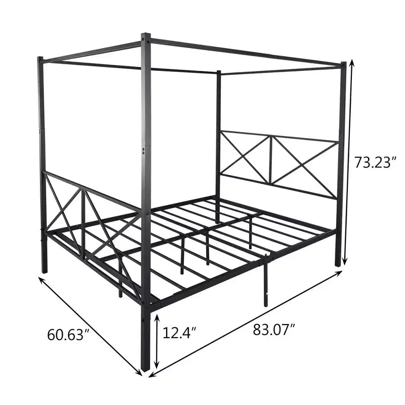 Metal Canopy Bed Frame, Platform Bed Frame Queen with X Shaped Frame Queen Black