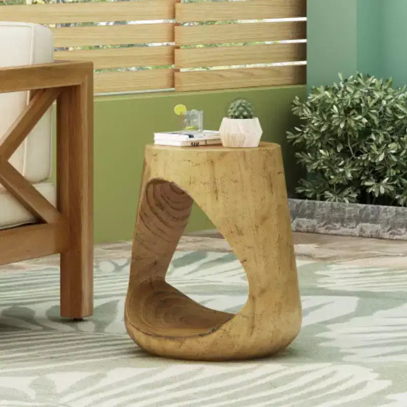 Hollow-Core Side Table with Wood-Grain Texture in Natural Finish