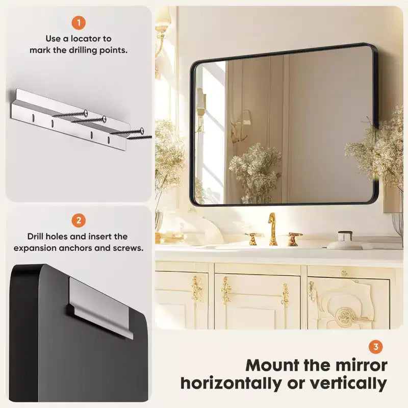 Aluminum Alloy Bathroom Mirror 30x22 Inch, Tempered Glass Wall Mirror with Anti-Rust Frame, Black