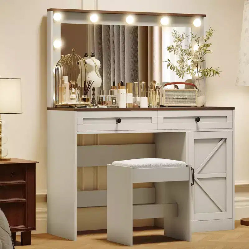 Tavolo da toeletta con grande specchio, tavolino da trucco con piano in vetro trasparente e 3 cassetti per appartamento/camera da letto