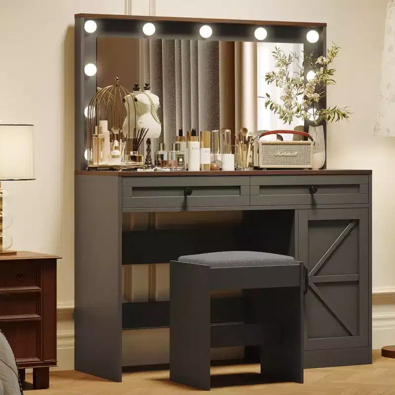 Tavolo da toeletta con grande specchio, tavolino da trucco con piano in vetro trasparente e 3 cassetti per appartamento/camera da letto