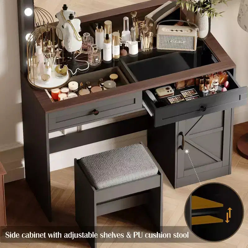 Tavolo da toeletta con grande specchio, tavolino da trucco con piano in vetro trasparente e 3 cassetti per appartamento/camera da letto