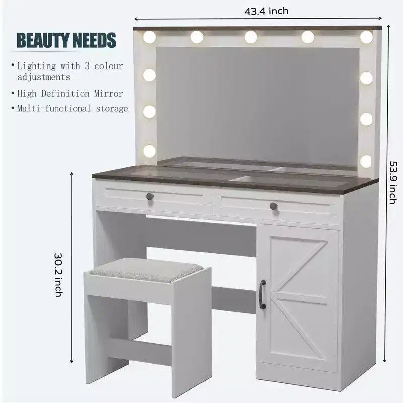 Tavolo da toeletta con grande specchio, tavolino da trucco con piano in vetro trasparente e 3 cassetti per appartamento/camera da letto