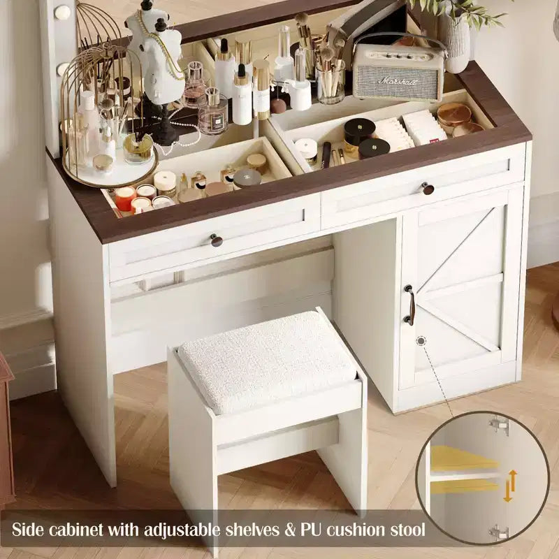 Tavolo da toeletta con grande specchio, tavolino da trucco con piano in vetro trasparente e 3 cassetti per appartamento/camera da letto