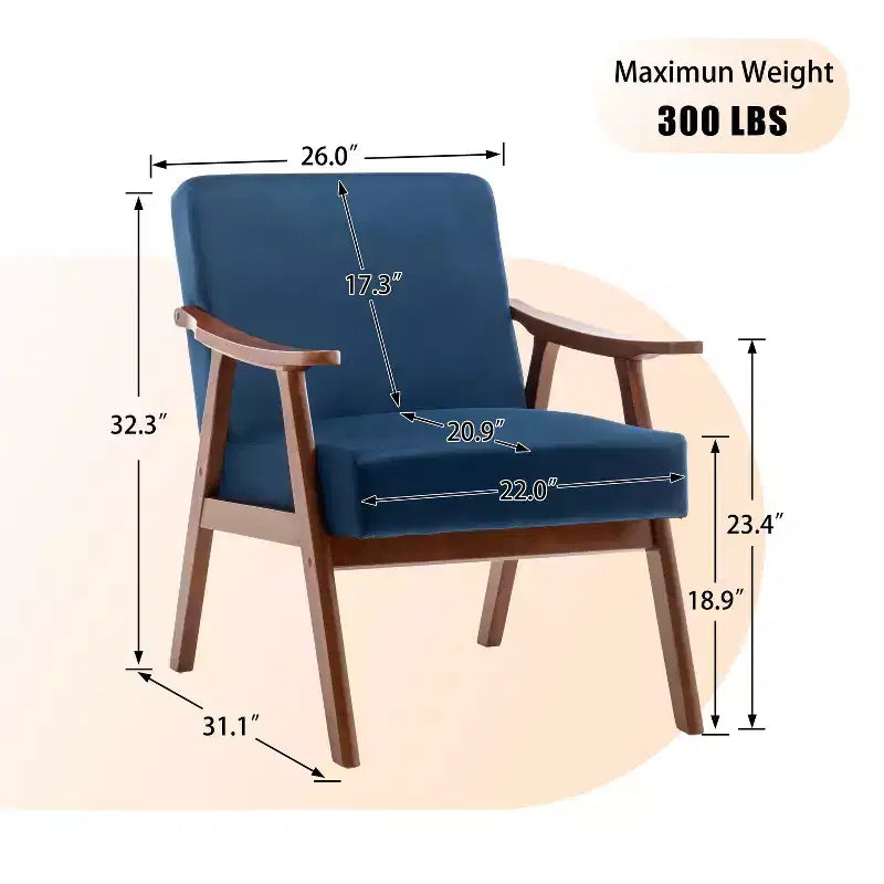Fotele akcentowe do sypialni, fotel w nowoczesnym stylu z połowy wieku, rama z litego drewna, fotel akcentowy z bardzo grubym oparciem, fotel uszak do czytelni