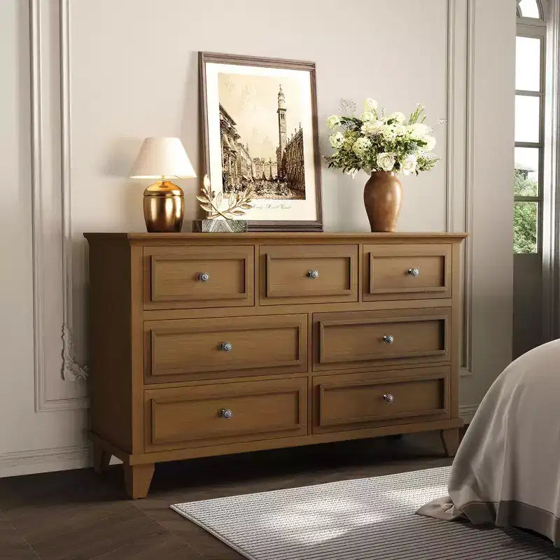 7 Drawer Dresser, Large Wooden Chest of Drawers with Metal Handles, Storage Dresser TV Stand for Bedroom Living Room Entryway