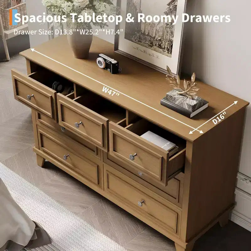 7 Drawer Dresser, Large Wooden Chest of Drawers with Metal Handles, Storage Dresser TV Stand for Bedroom Living Room Entryway