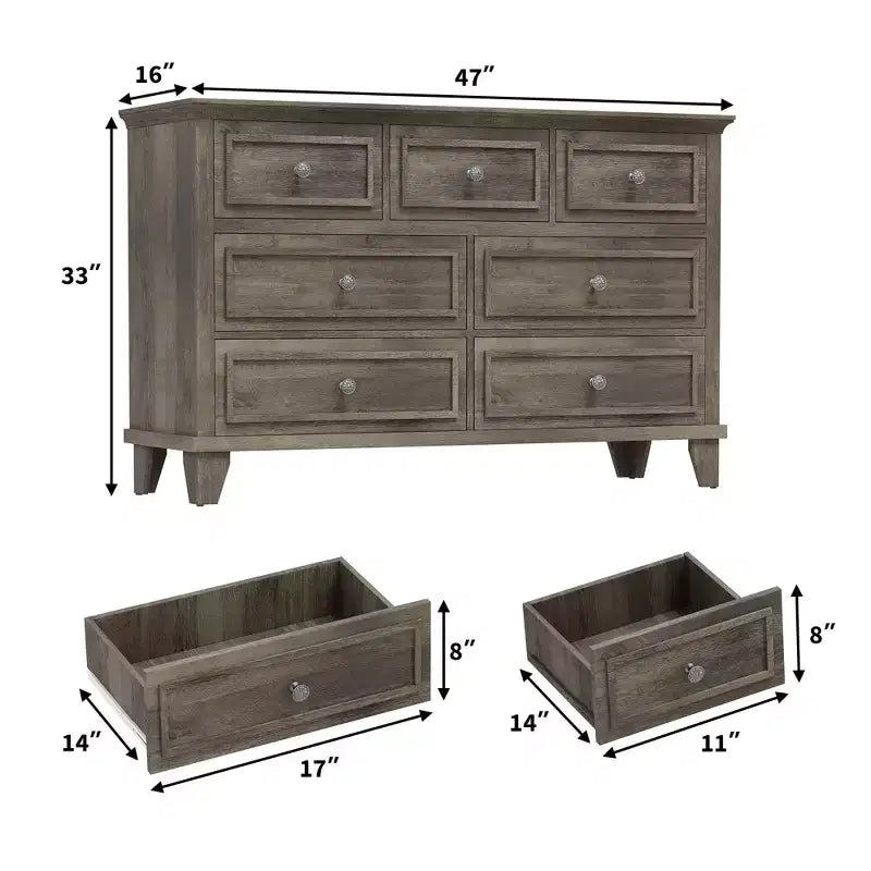 7 Drawer Dresser, Large Wooden Chest of Drawers with Metal Handles, Storage Dresser TV Stand for Bedroom Living Room Entryway