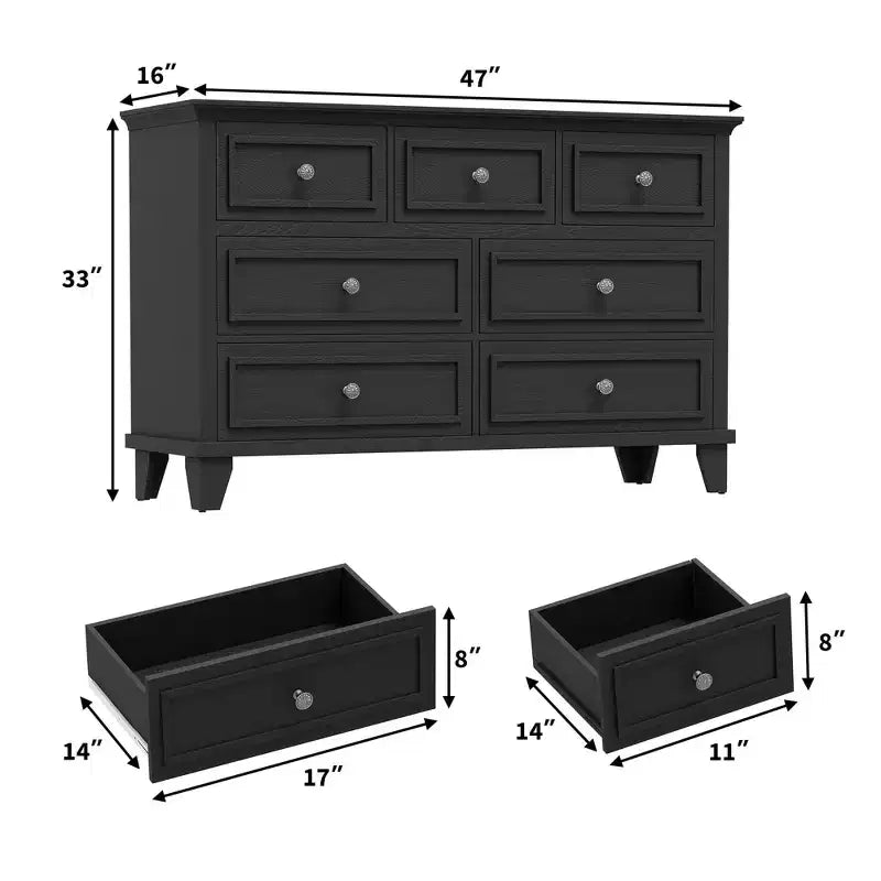 7 Drawer Dresser, Large Wooden Chest of Drawers with Metal Handles, Storage Dresser TV Stand for Bedroom Living Room Entryway