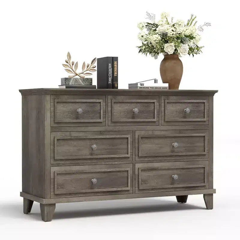 7 Drawer Dresser, Large Wooden Chest of Drawers with Metal Handles, Storage Dresser TV Stand for Bedroom Living Room Entryway