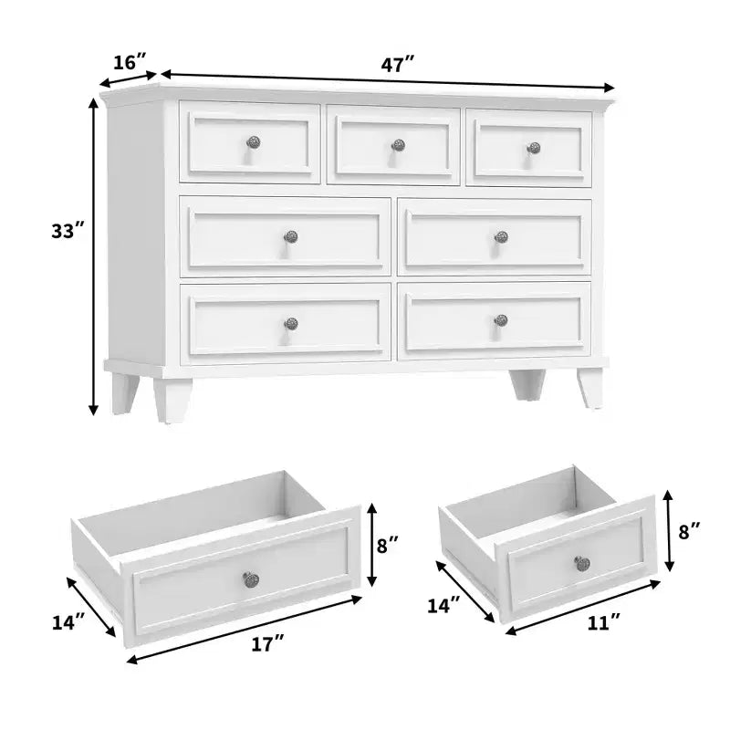 7 Drawer Dresser, Large Wooden Chest of Drawers with Metal Handles, Storage Dresser TV Stand for Bedroom Living Room Entryway