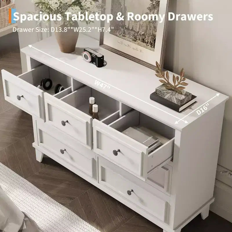 7 Drawer Dresser, Large Wooden Chest of Drawers with Metal Handles, Storage Dresser TV Stand for Bedroom Living Room Entryway