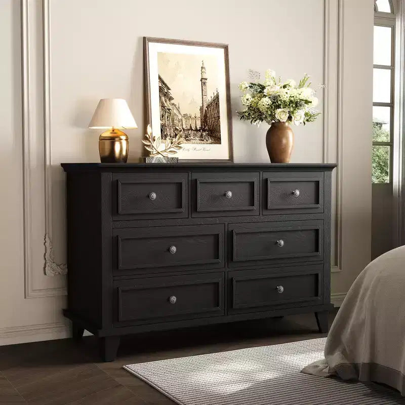 7 Drawer Dresser, Large Wooden Chest of Drawers with Metal Handles, Storage Dresser TV Stand for Bedroom Living Room Entryway