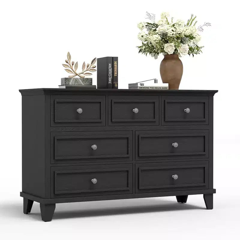 7 Drawer Dresser, Large Wooden Chest of Drawers with Metal Handles, Storage Dresser TV Stand for Bedroom Living Room Entryway