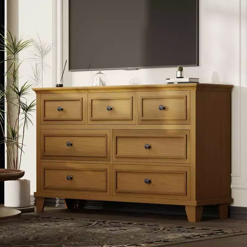 Cassettiera a 7 cassetti, grande cassettiera in legno con maniglie in metallo, mobile contenitore e supporto TV per camera da letto, soggiorno e ingresso
