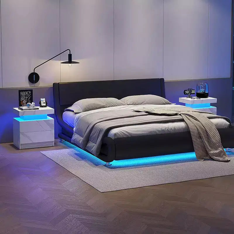Nowoczesna szafka nocna z 2 szufladami i oświetleniem LED, szafka przyłóżkowa do sypialni i salonu