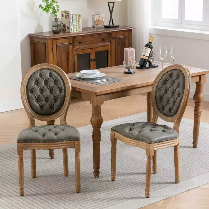 Set di 2 sedie da pranzo moderne, sedie da cucina e sala da pranzo di metà secolo con schienale, struttura e gambe in legno, decorazione con rivetti