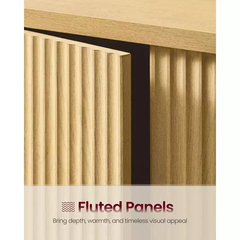 Credenza, mobile da cucina, mobile contenitore con ripiano regolabile, ante scanalate, stile di transizione, beige rovere