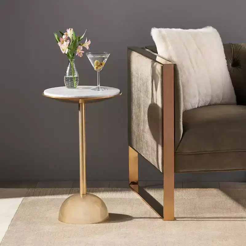 Modern Aluminum Accent Table with Marble Table Top