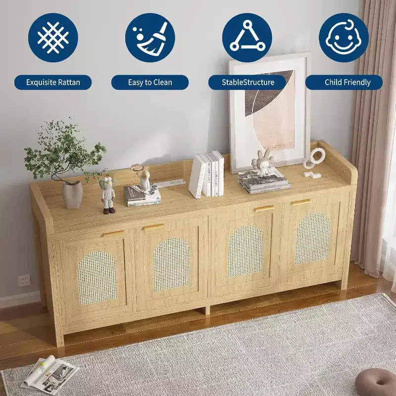 TV Stand for 65 Inch TV, Wood Entertainment Center with Glass Door Storage Cabinet, Console Table for TV for Living Room Bedroom