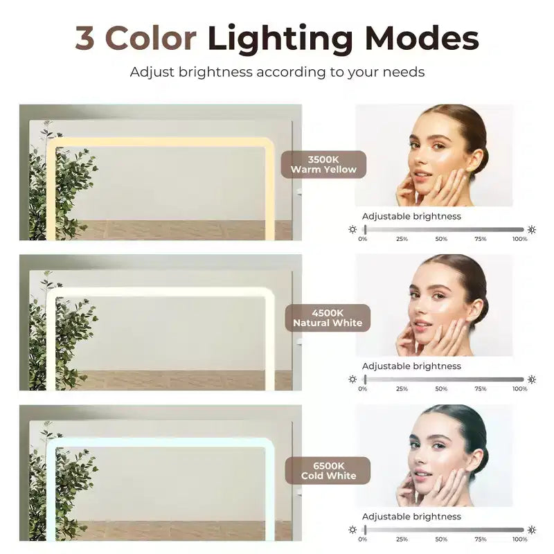 Toletta da trucco da 48 con piano in vetro, moderna e ampia, con specchio dotato di 3 modalità di illuminazione e 5 cassetti