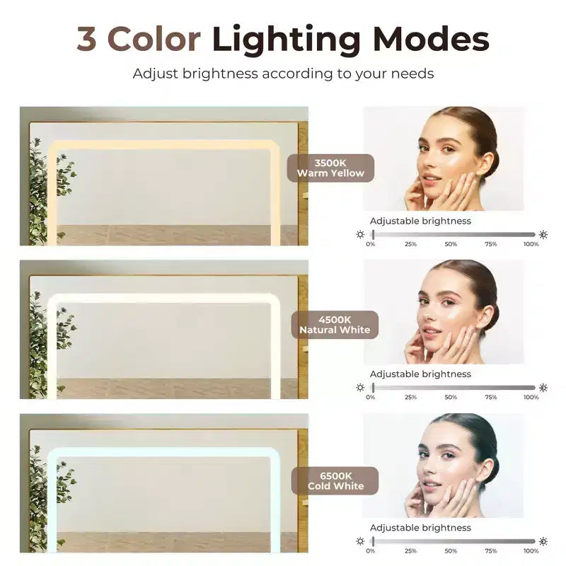 Toletta da trucco da 48 con piano in vetro, moderna e ampia, con specchio dotato di 3 modalità di illuminazione e 5 cassetti