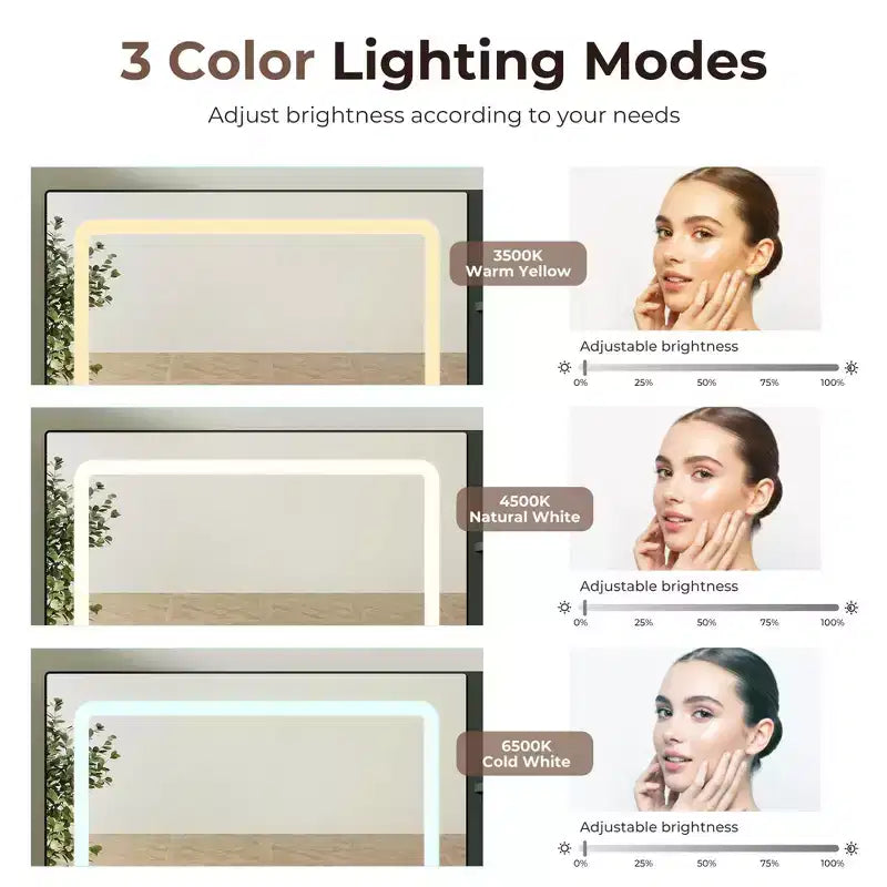 Toletta da trucco da 48 con piano in vetro, moderna e ampia, con specchio dotato di 3 modalità di illuminazione e 5 cassetti