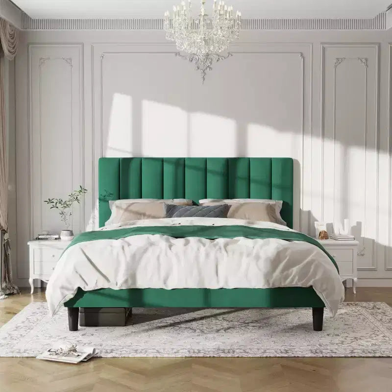 Full/Queen Elegant Velvet Platform Bed Frame with Adjustable Upholstered Headboard for Primary Bedroom,No Box Spring Needed