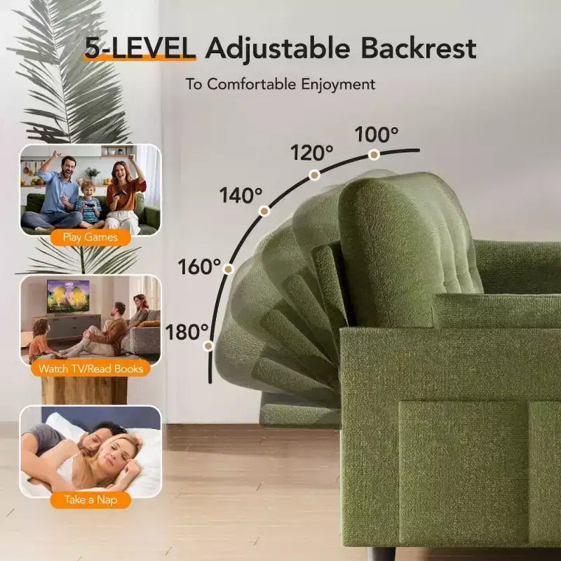 51 3-in-1 Sleeper Sofa Bed, Convertible Loveseat with Pull-Out Bed, Adjustable Backrest, Linen Couch