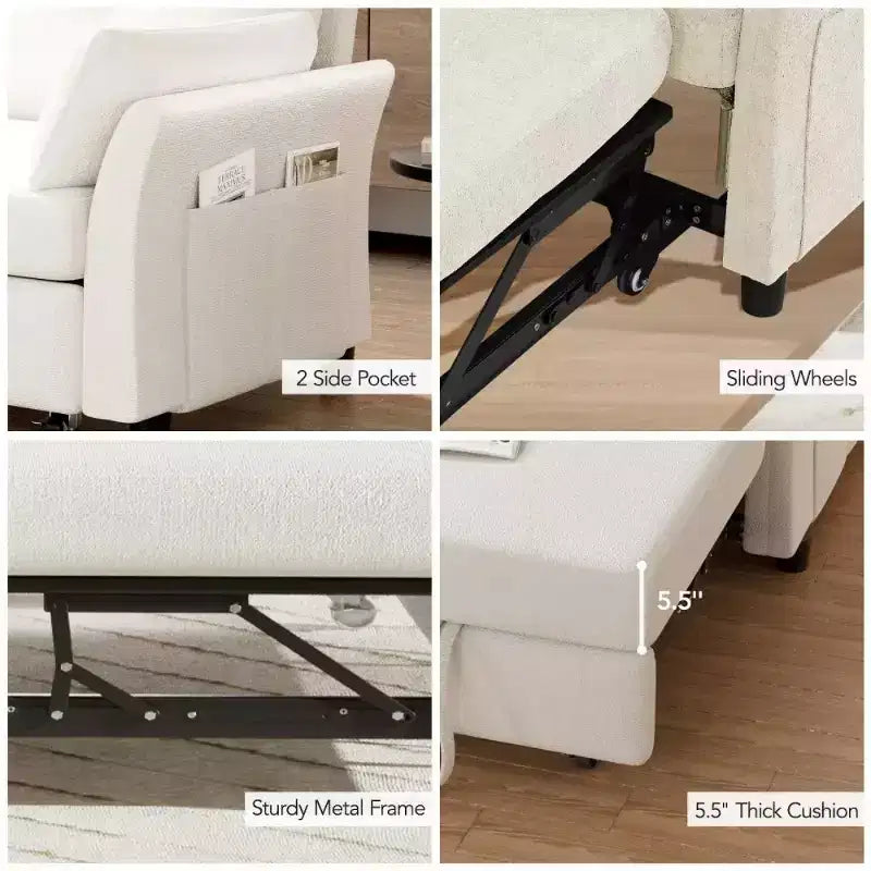 51 3-in-1 Sleeper Sofa Bed, Convertible Loveseat with Pull-Out Bed, Adjustable Backrest, Linen Couch