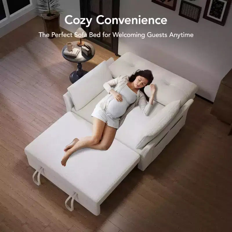 51 3-in-1 Sleeper Sofa Bed, Convertible Loveseat with Pull-Out Bed, Adjustable Backrest, Linen Couch