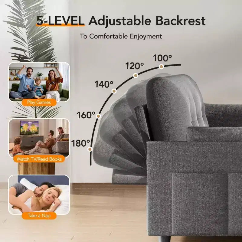 51 3-in-1 Sleeper Sofa Bed, Convertible Loveseat with Pull-Out Bed, Adjustable Backrest, Linen Couch