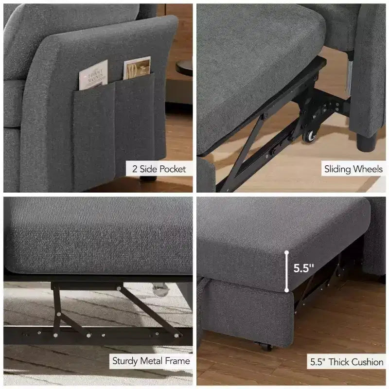 51 3-in-1 Sleeper Sofa Bed, Convertible Loveseat with Pull-Out Bed, Adjustable Backrest, Linen Couch