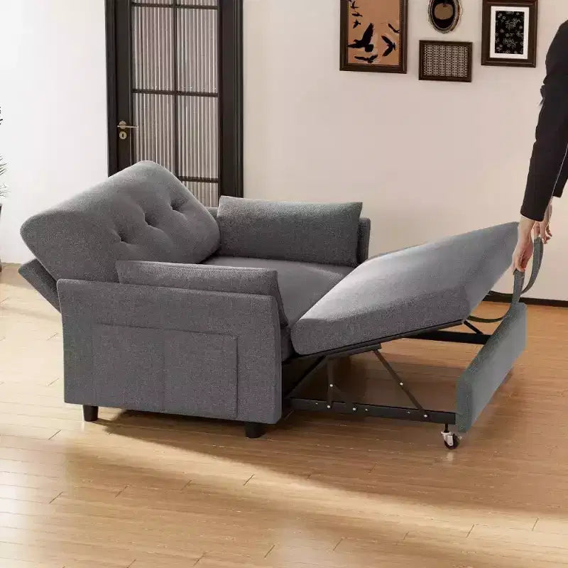 51 3-in-1 Sleeper Sofa Bed, Convertible Loveseat with Pull-Out Bed, Adjustable Backrest, Linen Couch