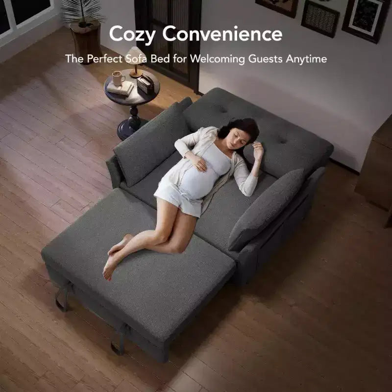 51 3-in-1 Sleeper Sofa Bed, Convertible Loveseat with Pull-Out Bed, Adjustable Backrest, Linen Couch