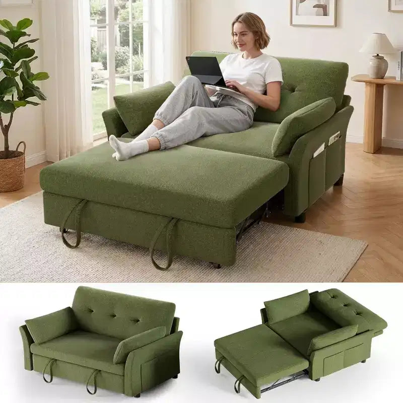 51 3-in-1 Sleeper Sofa Bed, Convertible Loveseat with Pull-Out Bed, Adjustable Backrest, Linen Couch