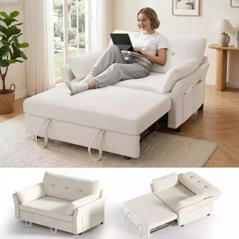 51 3-in-1 Sleeper Sofa Bed, Convertible Loveseat with Pull-Out Bed, Adjustable Backrest, Linen Couch