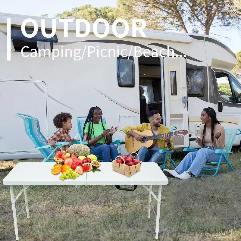 Adjustable Height Heavy Duty Folding Table, Portable? Utility Table - Fold-in-Half,?Ideal for Indoor/Outdoor, Camping, Picnic, Party, BBQ