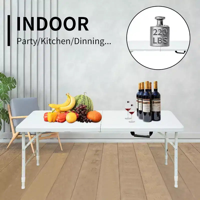 Tavolo pieghevole regolabile in altezza e per impieghi gravosi, tavolo multiuso portatile - pieghevole a metà, ideale per interni ed esterni, campeggio, picnic, feste e barbecue